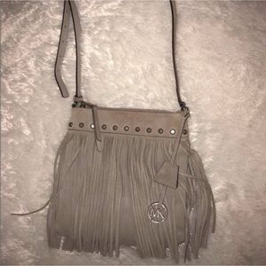 Michael Kors Fringe Suede Crossbody Taupe w/ Silver Hardware (rare)